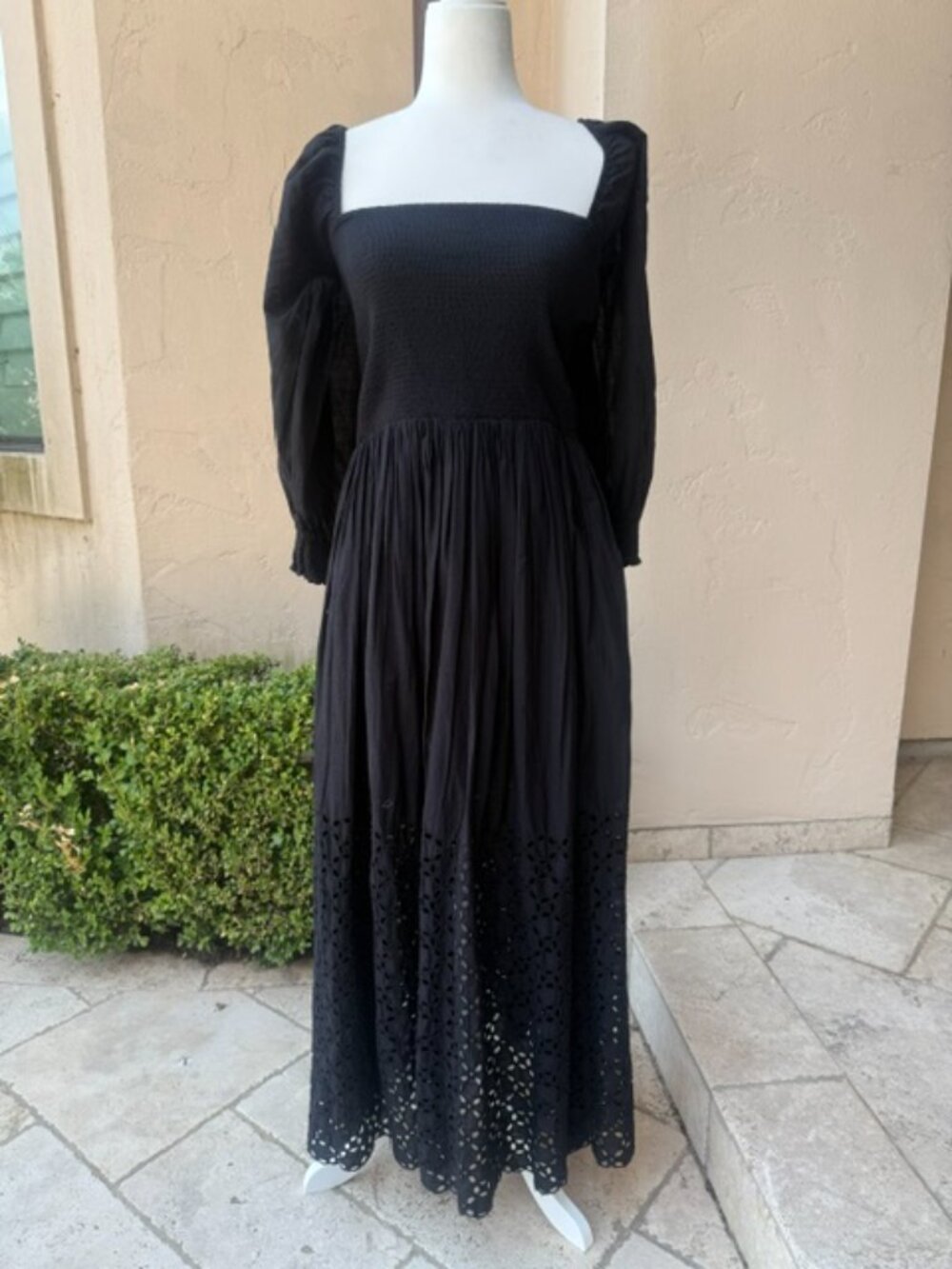 Free People Perfect Storm Black Eyelet Cut Smocked Midi Dress